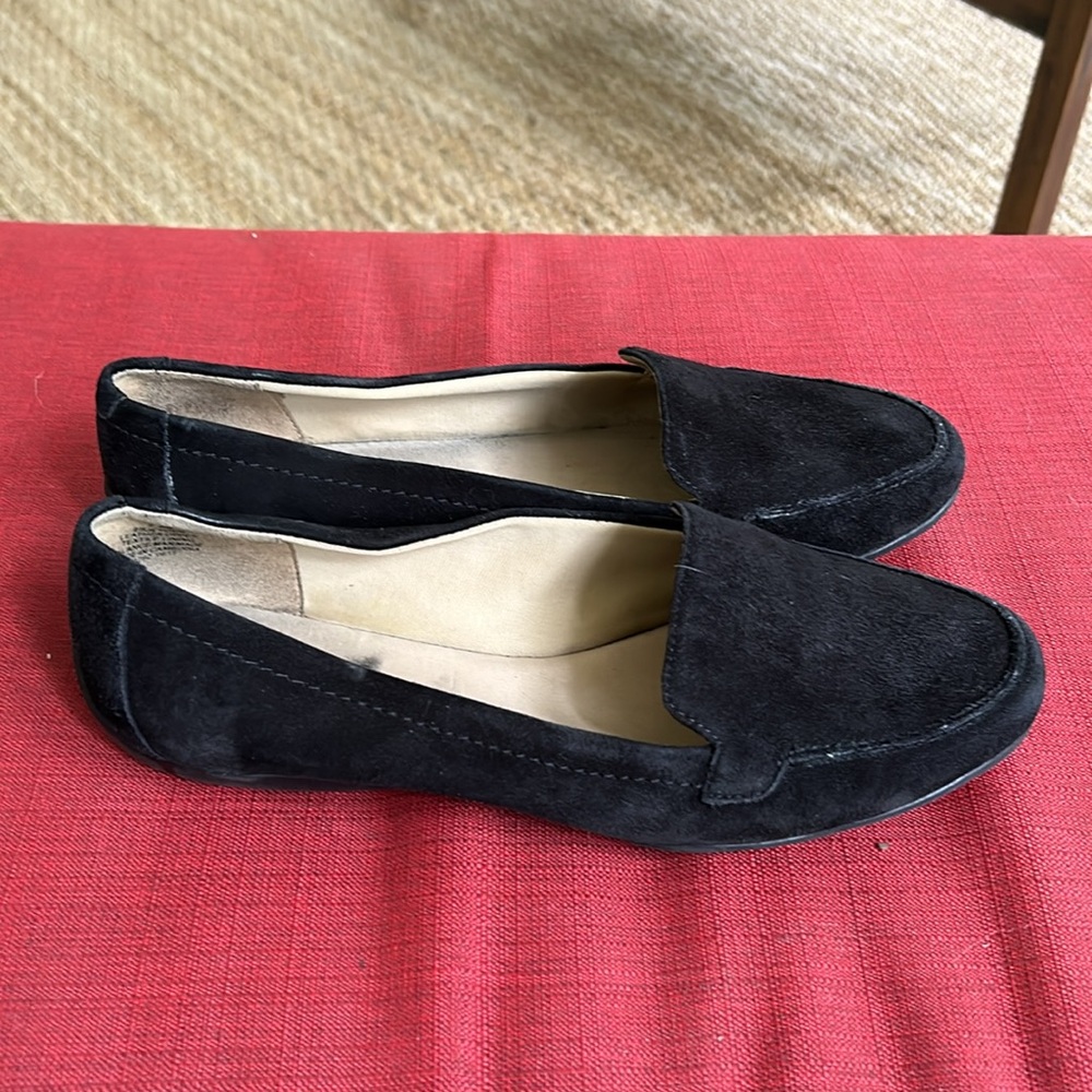E360 Easy Spirit black suede loafers, women’s size 7.5